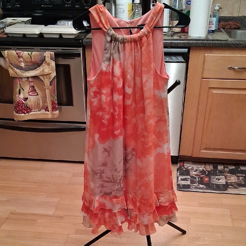 R&K Orange and Cream Floral Midi Dress